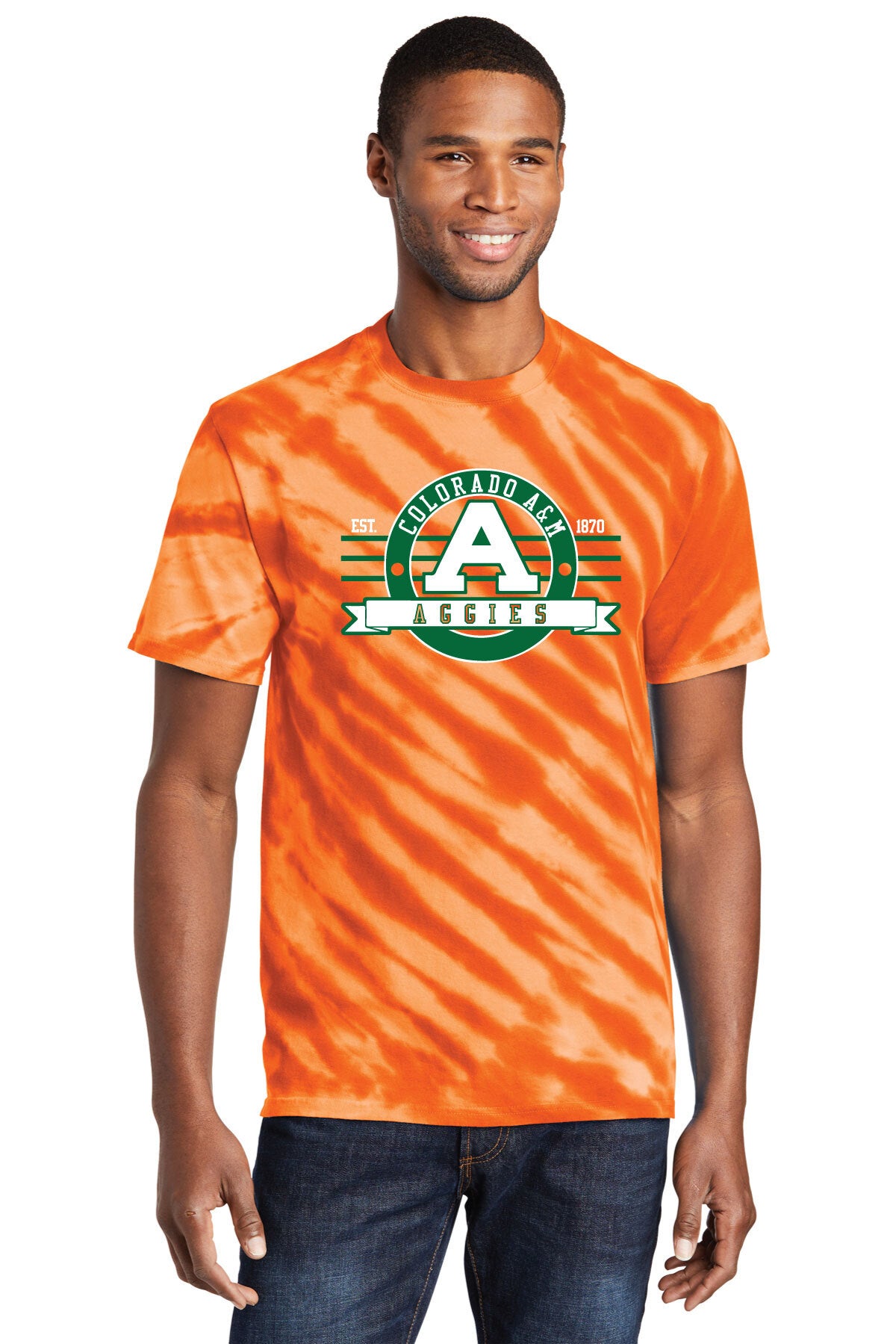 BT Imprintables CSU Rams Orange Tiger Stripe Tie Dye Tee XXL